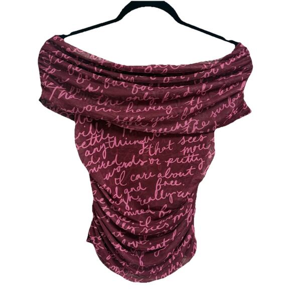 Maeve Anthropologie Mesh Script Print Draped Cowl Neck Ruched Tank Top S - Picture 1 of 8